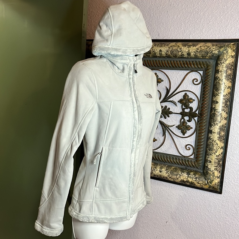 ๐HP๐Awesome The North Face Grey Knit/faux fur lined hooded zip jacket Sz S/P - Picture 5 of 14